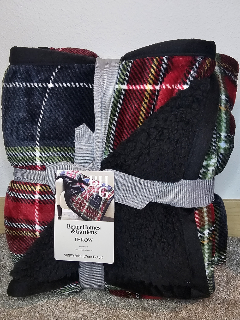 Better Homes And Gardens Red Black Green Plaid Sherpa Throw